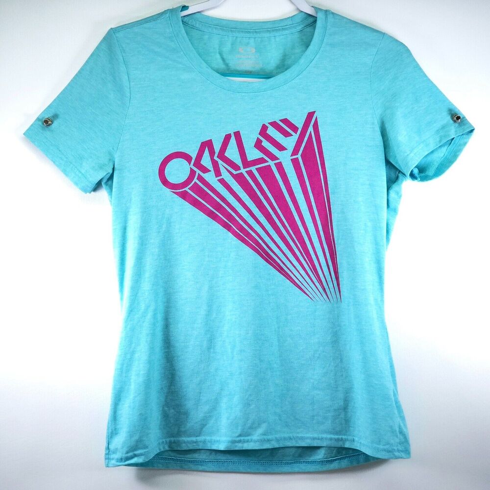 Oakley Women's T-shirt Size Large Blue‎ & Pink Retro 90s Style Vintage Y2K EUC